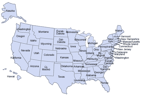 USA államok térképen - Forrás: wikipedia